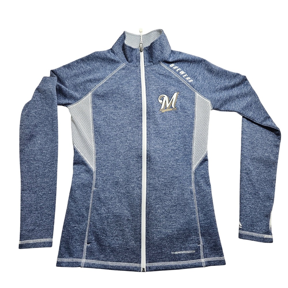 Majestic Milwaukee Brewers MLB Women Blue Therma Base Full Zip Jacket Small MFES